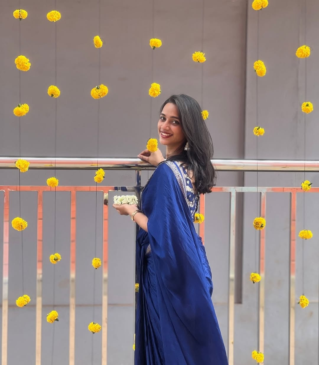 Blue Viscose Chinon Saree with Dola Banarasi Silk Blouse – Festive & Wedding Wear