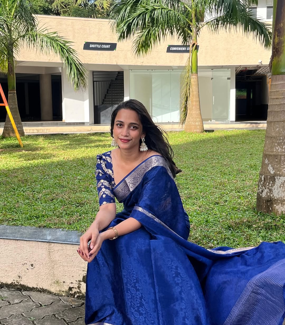 Blue Viscose Chinon Saree with Dola Banarasi Silk Blouse – Festive & Wedding Wear