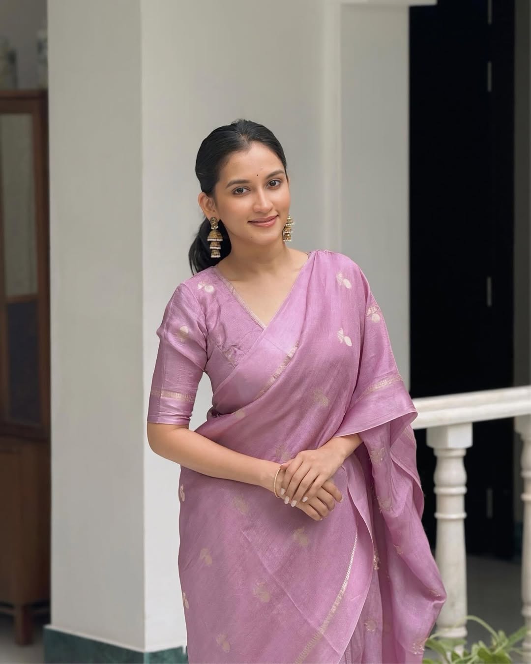 Light violet Soft Viscose Khadi Silk Partywear Saree with Satin Border & Jacquard Design