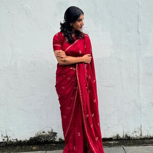 Red Soft Viscose Khadi Silk Partywear Saree with Satin Border & Jacquard Design