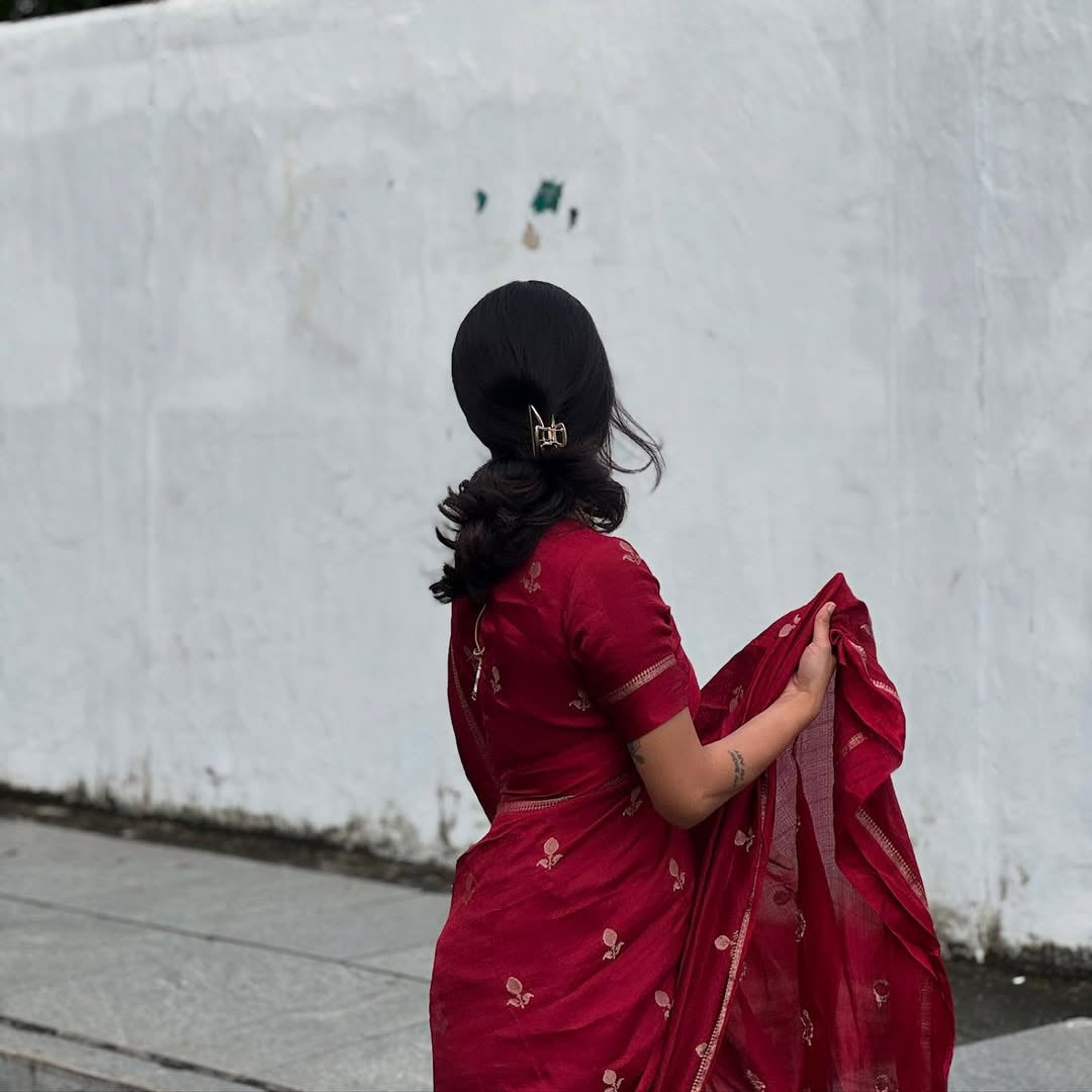Red Soft Viscose Khadi Silk Partywear Saree with Satin Border & Jacquard Design