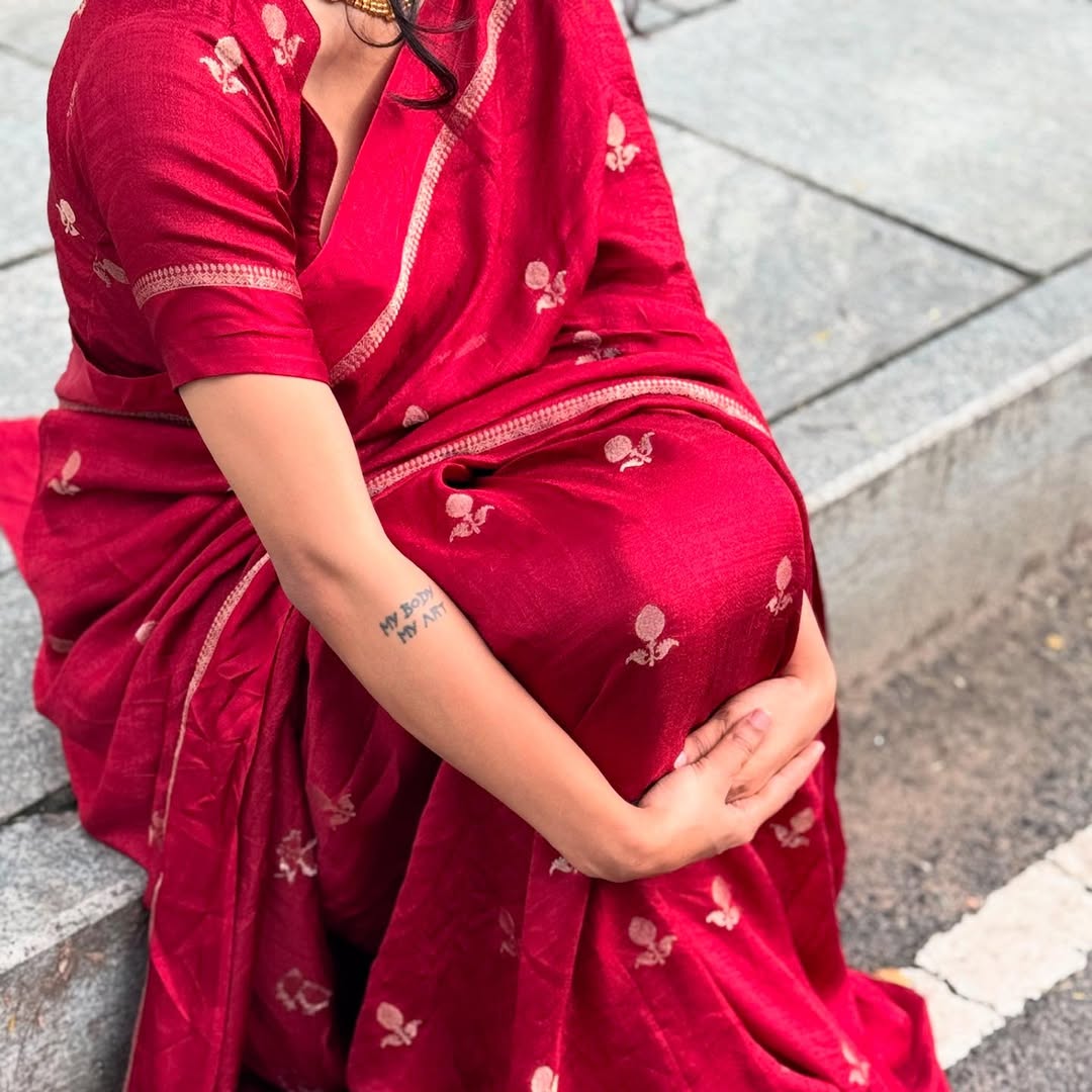 Red Soft Viscose Khadi Silk Partywear Saree with Satin Border & Jacquard Design