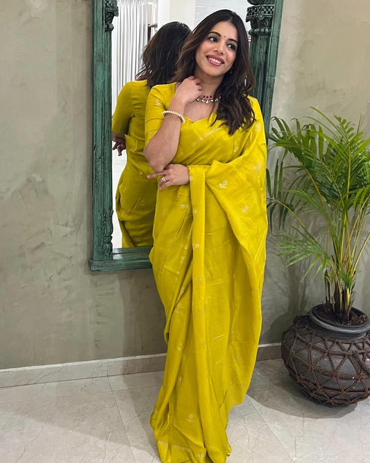 Light Green Soft Viscose Khadi Silk Partywear Saree with Satin Border & Jacquard Design