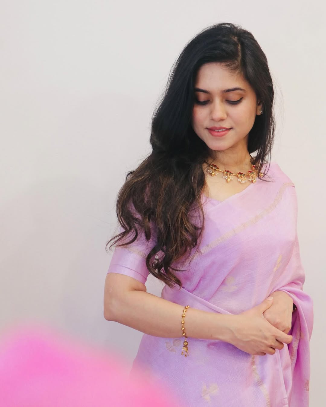 Pink Soft Viscose Khadi Silk Partywear Saree with Satin Border & Jacquard Design