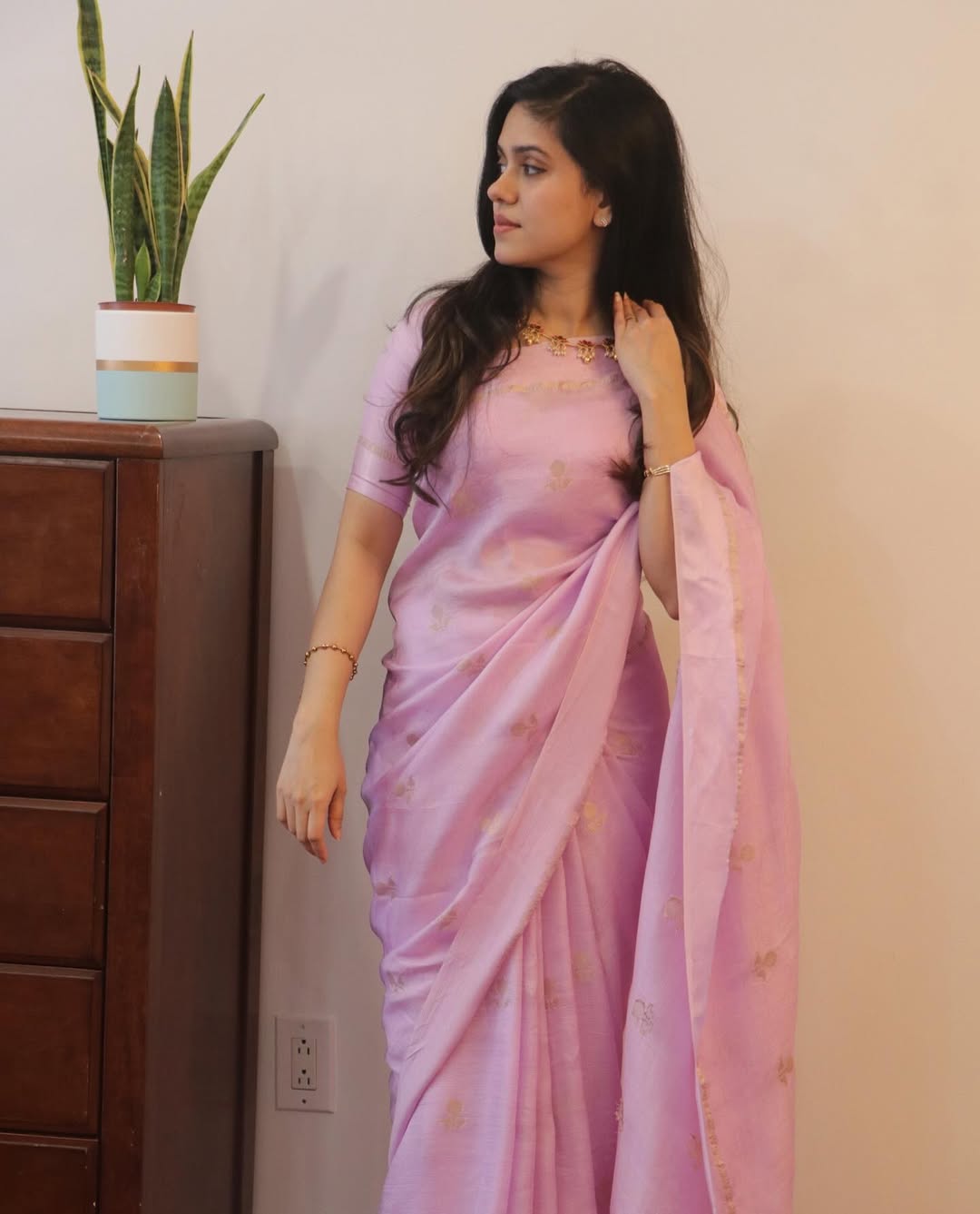 Pink Soft Viscose Khadi Silk Partywear Saree with Satin Border & Jacquard Design