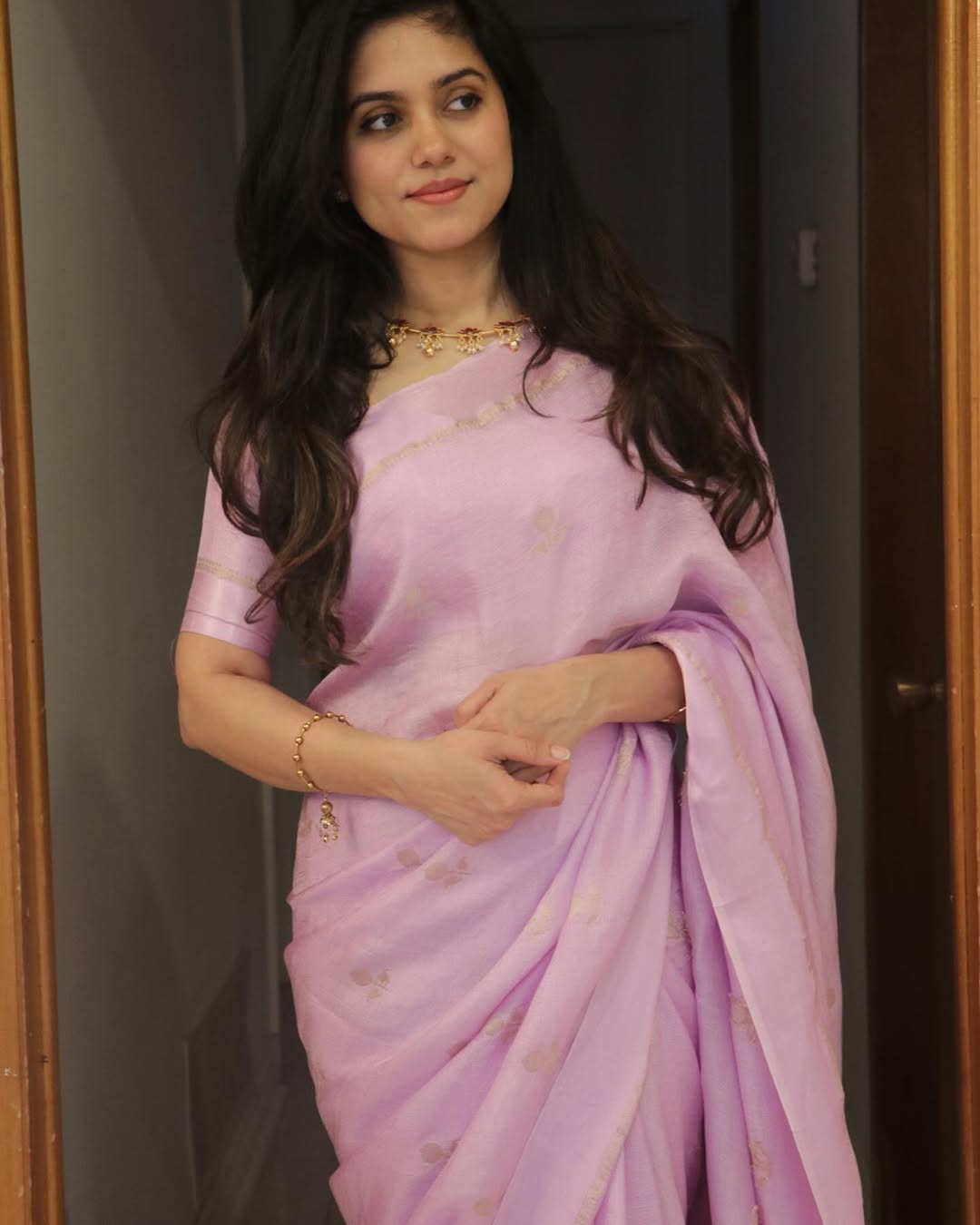 Pink Soft Viscose Khadi Silk Partywear Saree with Satin Border & Jacquard Design