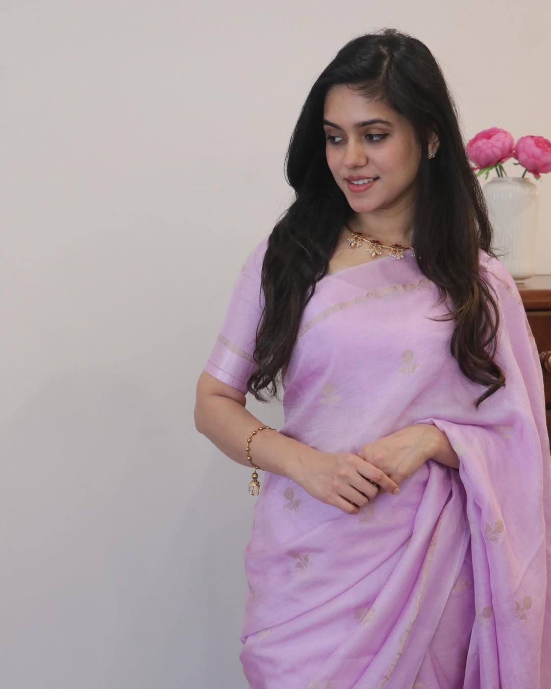 Pink Soft Viscose Khadi Silk Partywear Saree with Satin Border & Jacquard Design