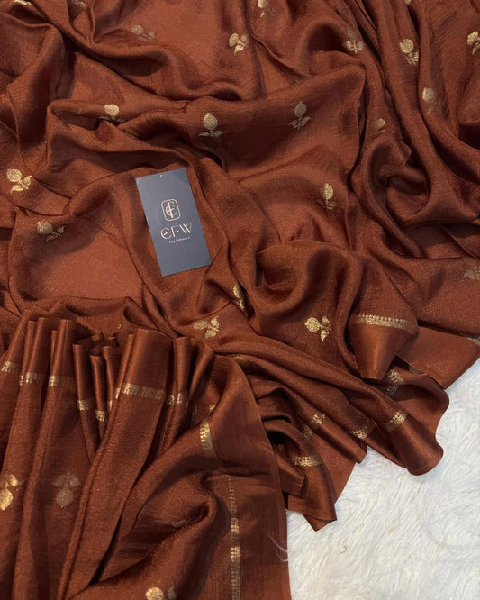 Brown Soft Viscose Khadi Silk Partywear Saree with Satin Border & Jacquard Design