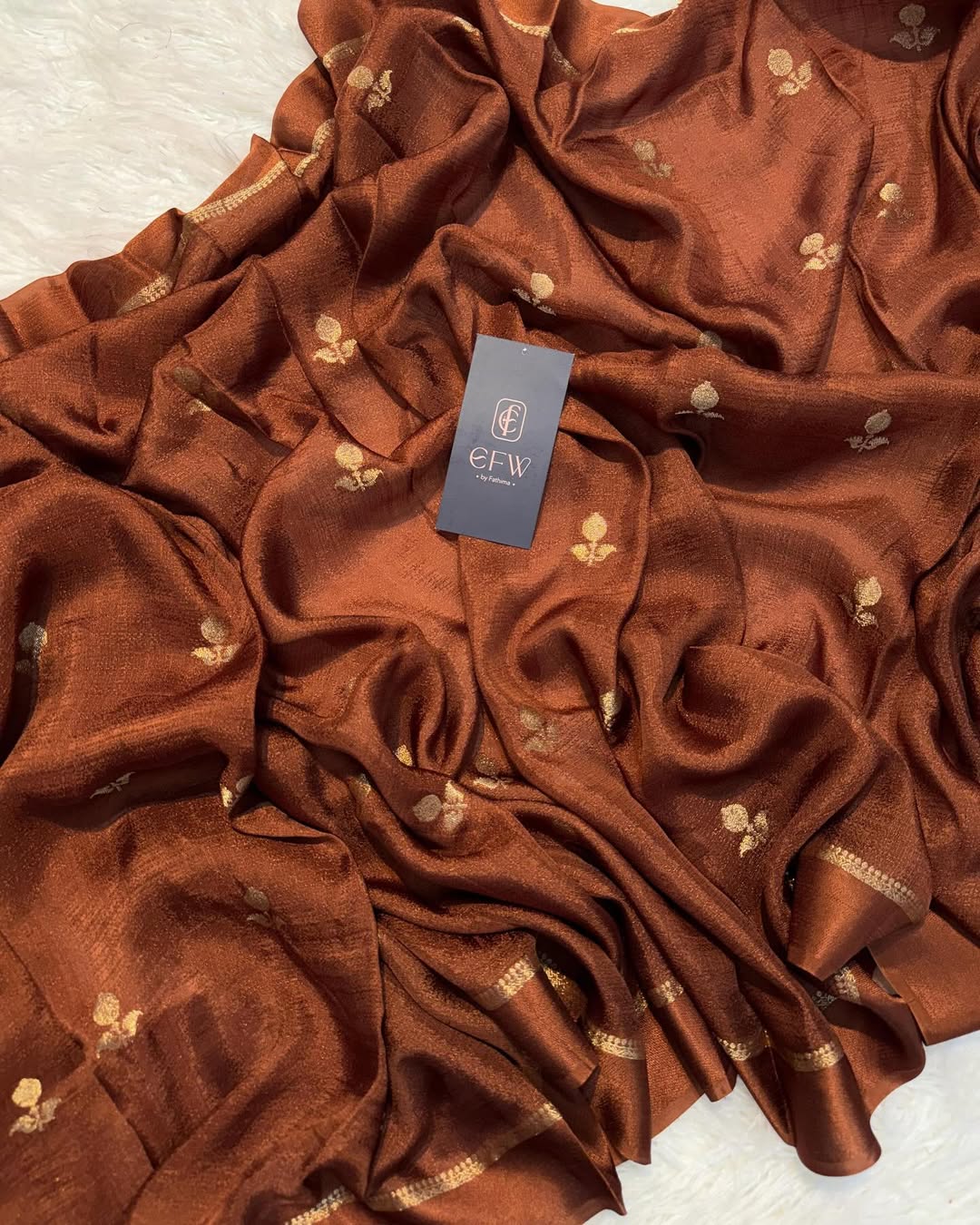 Brown Soft Viscose Khadi Silk Partywear Saree with Satin Border & Jacquard Design