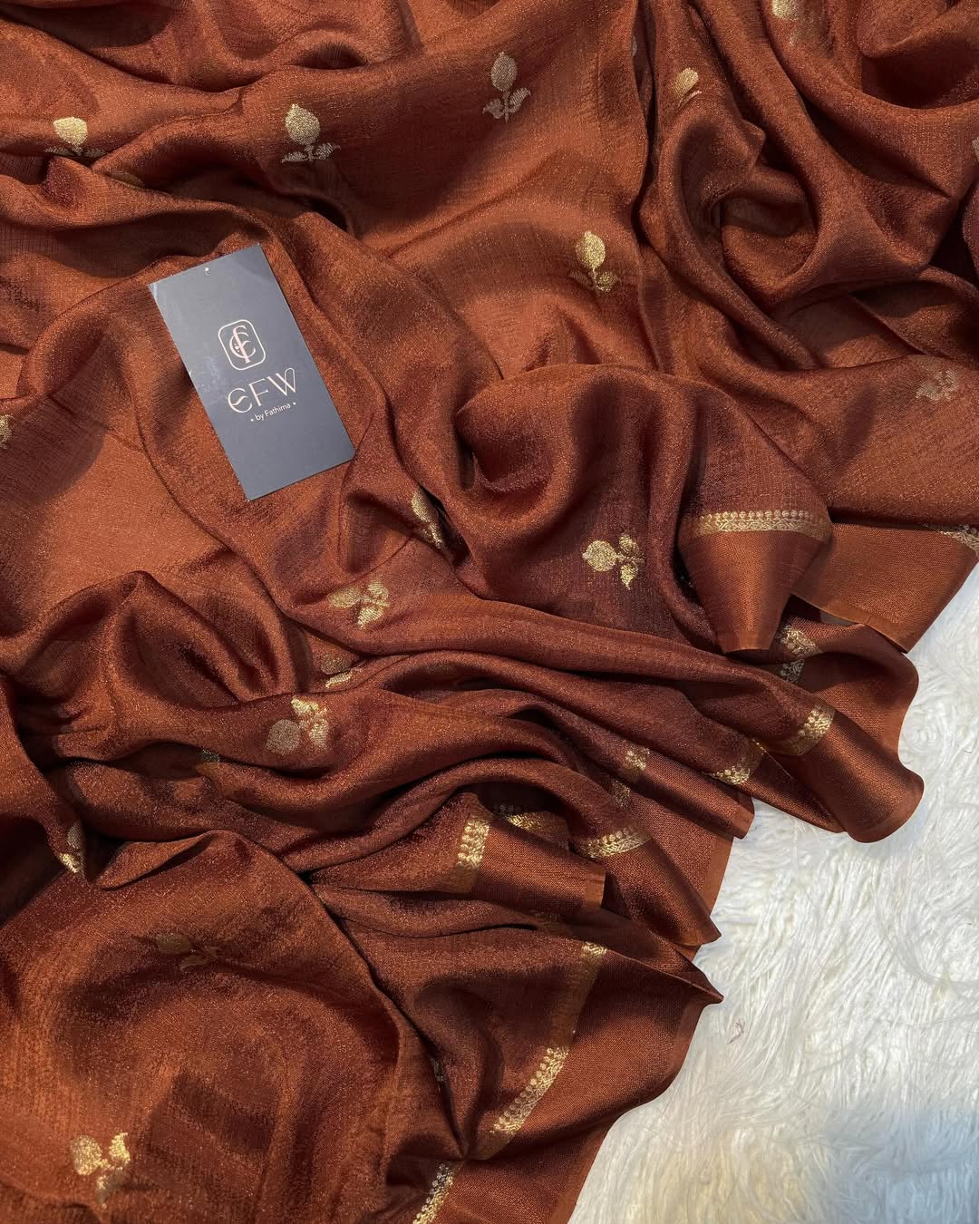 Brown Soft Viscose Khadi Silk Partywear Saree with Satin Border & Jacquard Design
