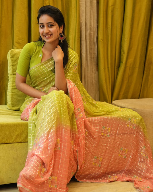 Zari Checks Viscose Weaving Saree with Chinnon Blouse – Party & Festive Wear