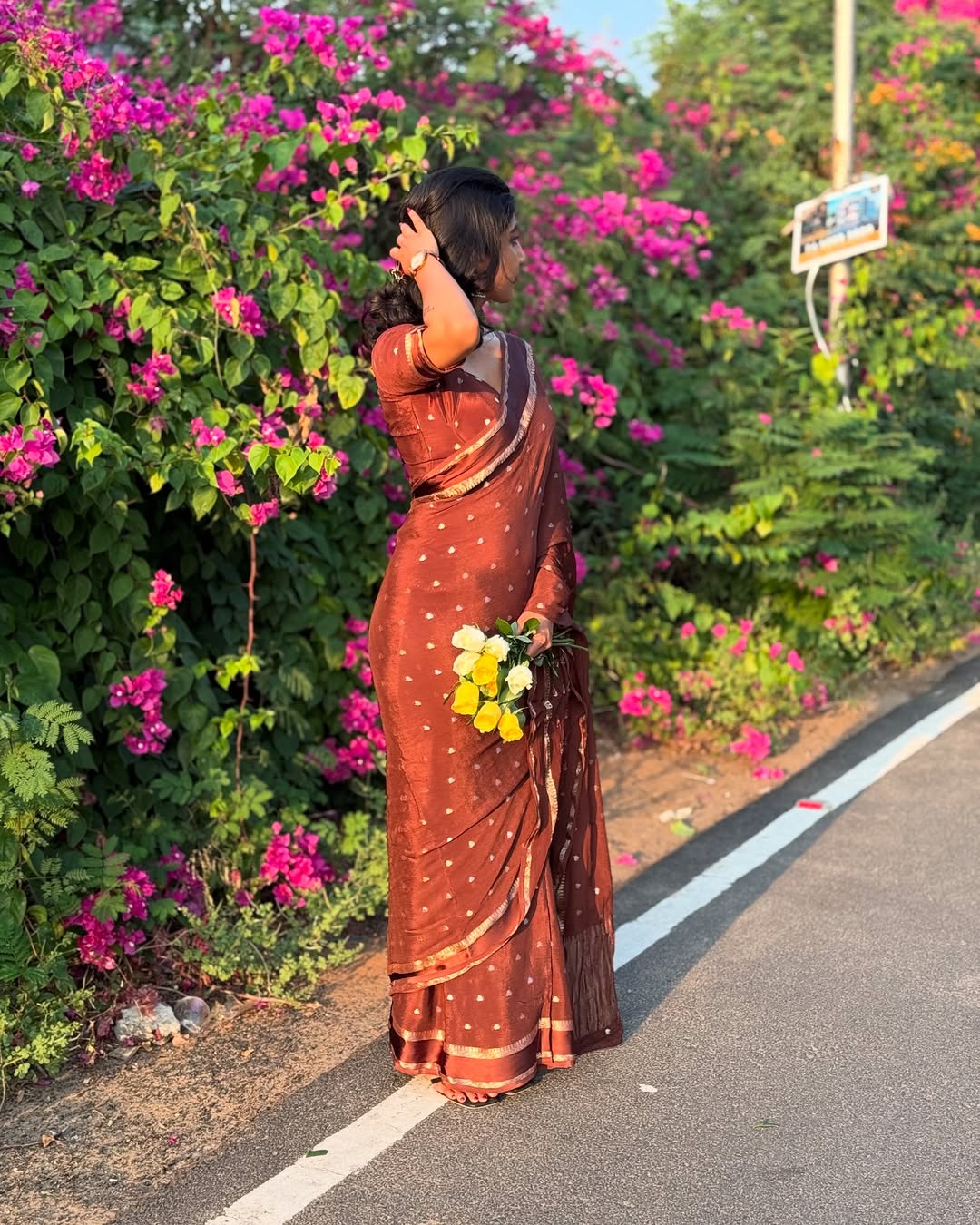 Brown Violet Pure Chinon Viscose Saree with Matching Blouse – Restocked Partywear Collection