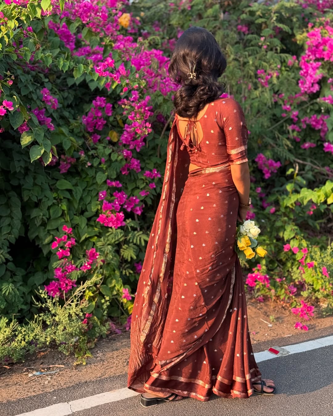 Brown Violet Pure Chinon Viscose Saree with Matching Blouse – Restocked Partywear Collection