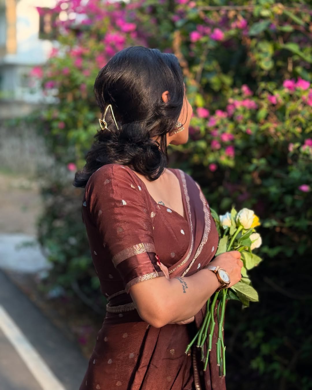 Brown Violet Pure Chinon Viscose Saree with Matching Blouse – Restocked Partywear Collection