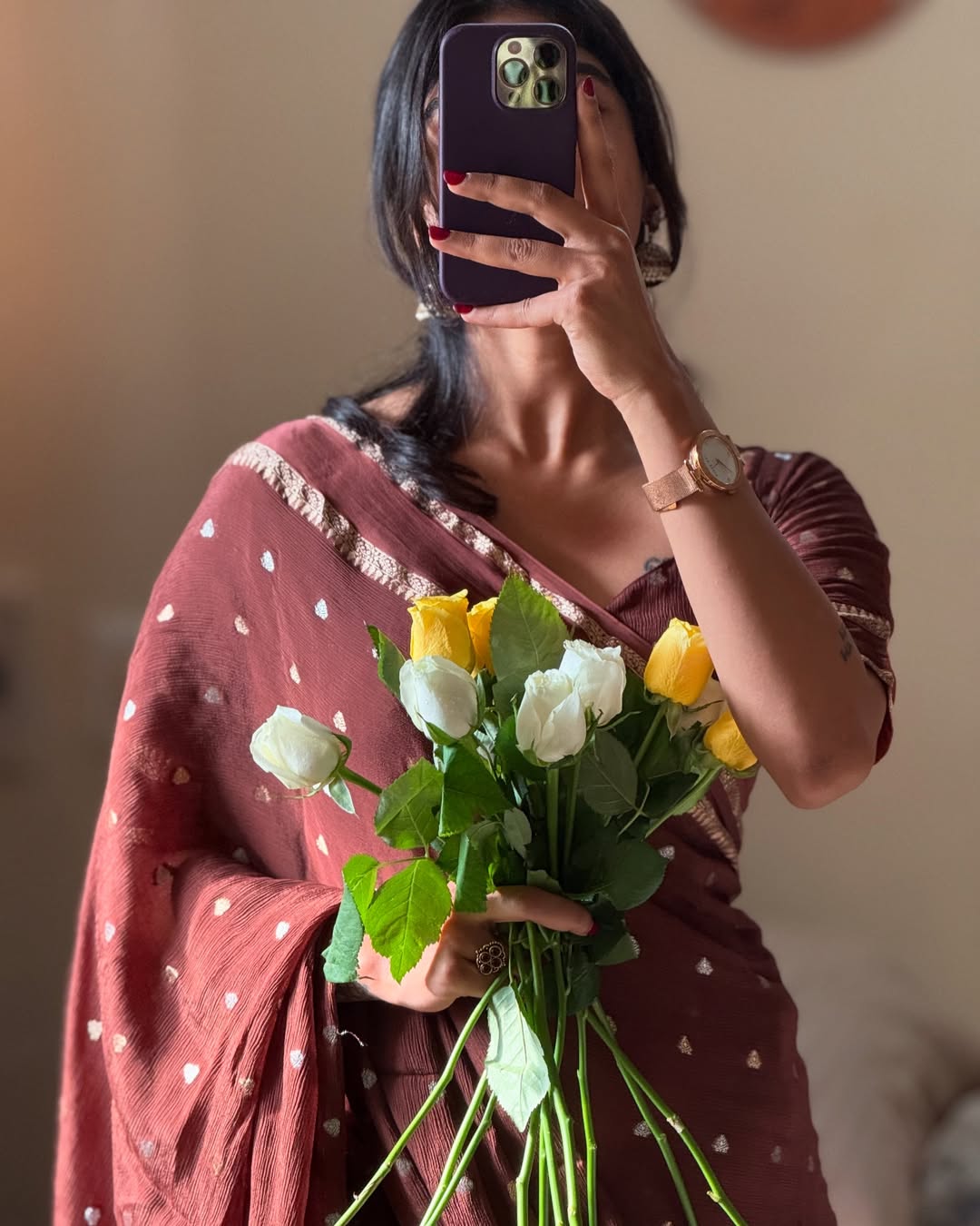 Brown Violet Pure Chinon Viscose Saree with Matching Blouse – Restocked Partywear Collection