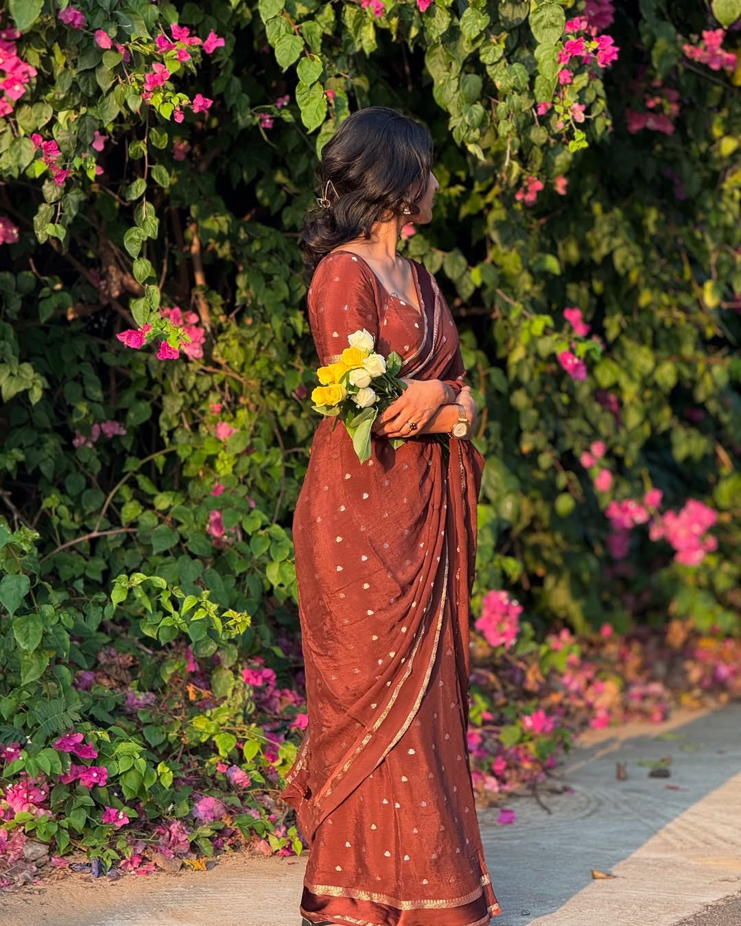 Brown Violet Pure Chinon Viscose Saree with Matching Blouse – Restocked Partywear Collection