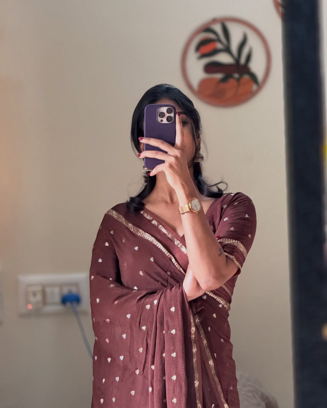 Brown Violet Pure Chinon Viscose Saree with Matching Blouse – Restocked Partywear Collection