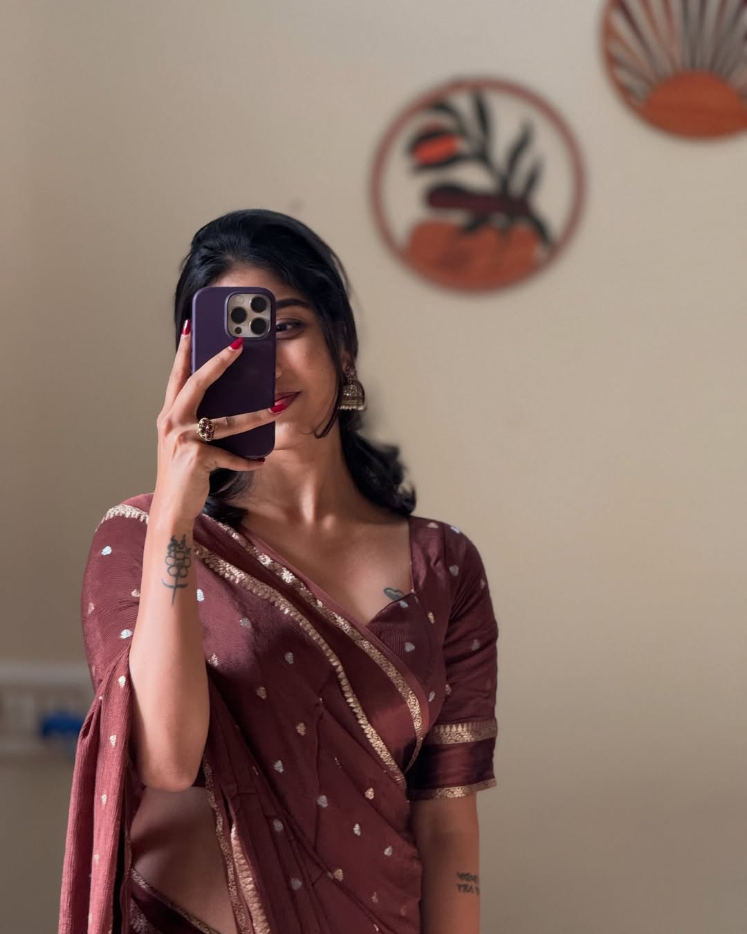 Brown Violet Pure Chinon Viscose Saree with Matching Blouse – Restocked Partywear Collection