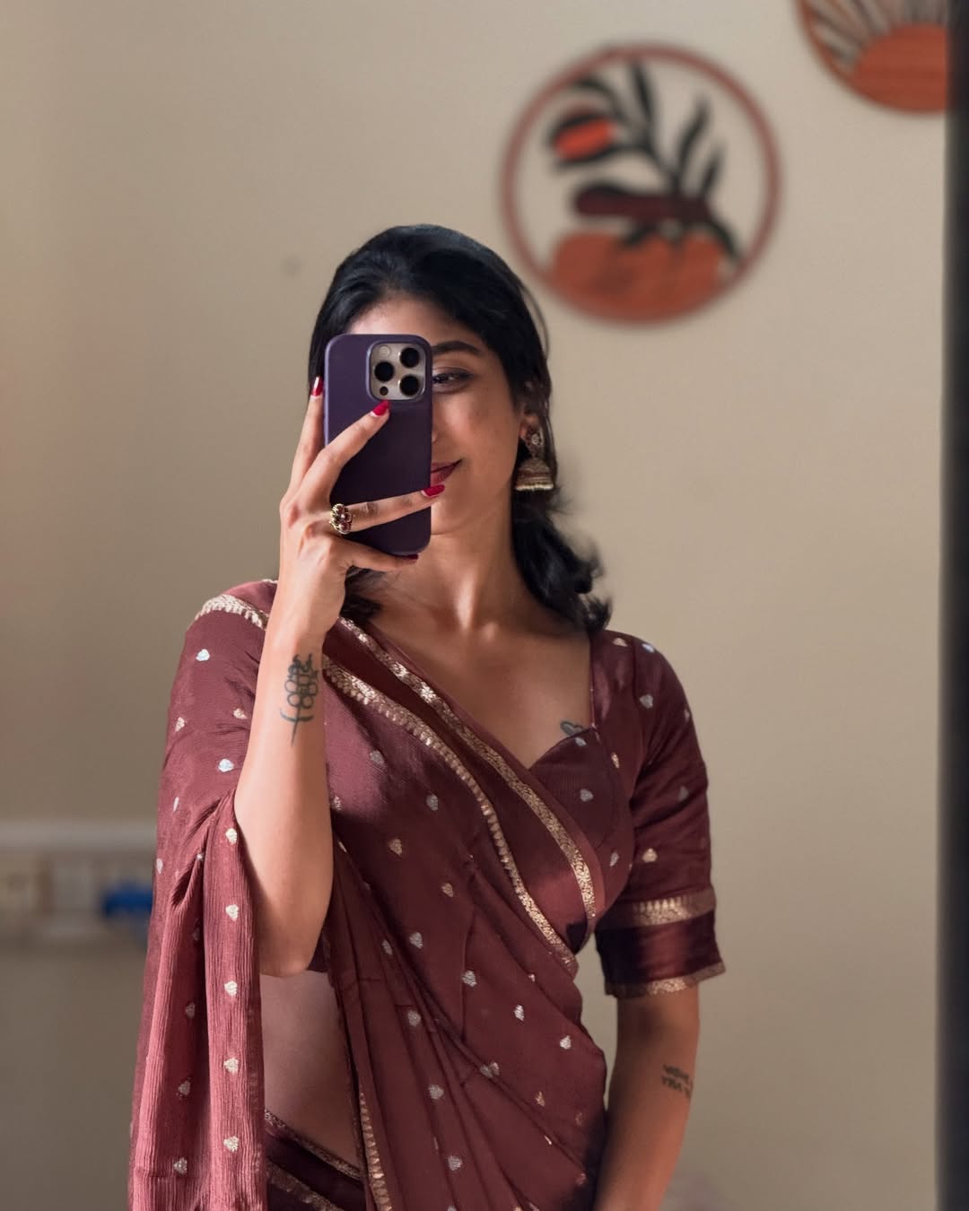 Brown Violet Pure Chinon Viscose Saree with Matching Blouse – Restocked Partywear Collection