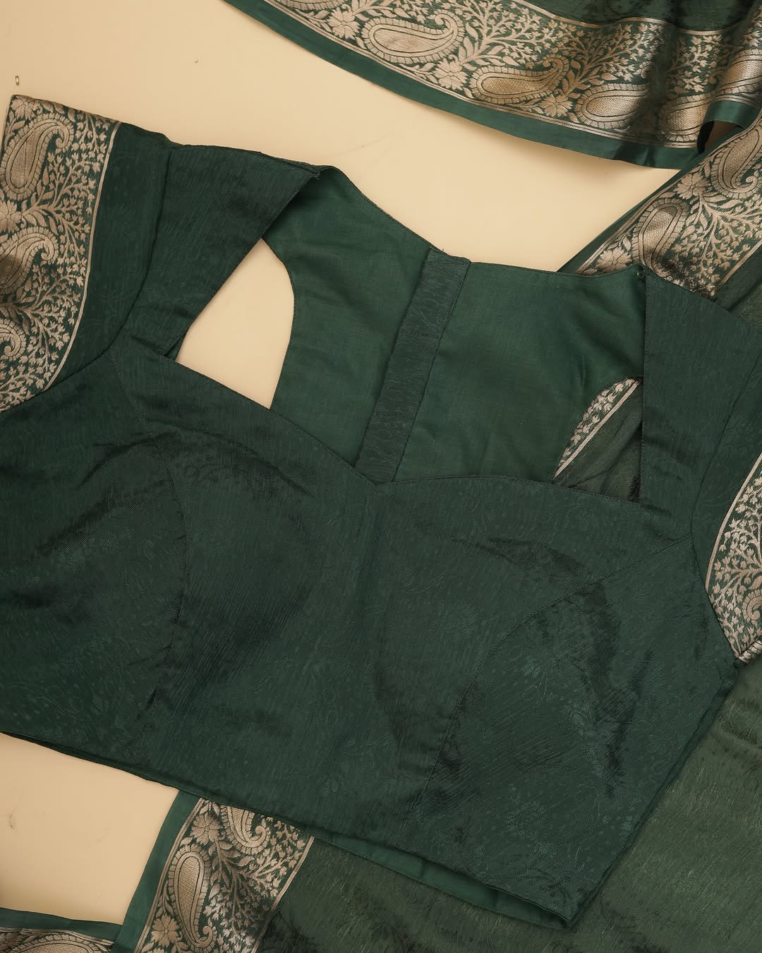 Green Viscose Chinon Saree with Dola Banarasi Silk Blouse – Festive & Wedding Wear