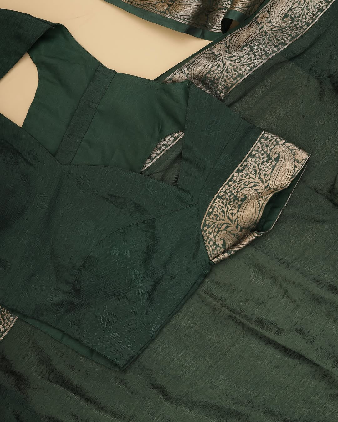 Green Viscose Chinon Saree with Dola Banarasi Silk Blouse – Festive & Wedding Wear