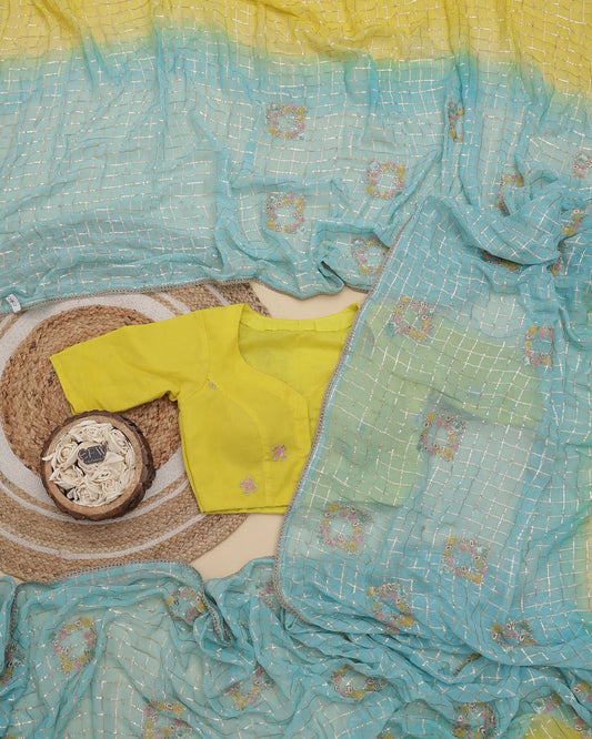 Zari Checks Viscose Weaving Saree with Chinnon Blouse – Party & Festive Wear