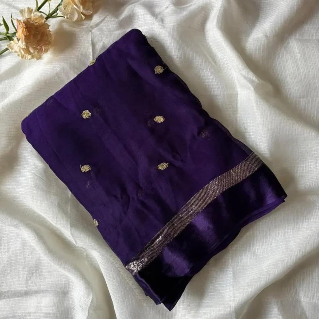 Violet Viscose Georgette Sequins Saree with Satin Border & Contrast Blouse – Partywear Collection