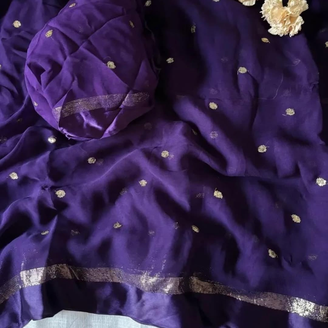 Violet Viscose Georgette Sequins Saree with Satin Border & Contrast Blouse – Partywear Collection