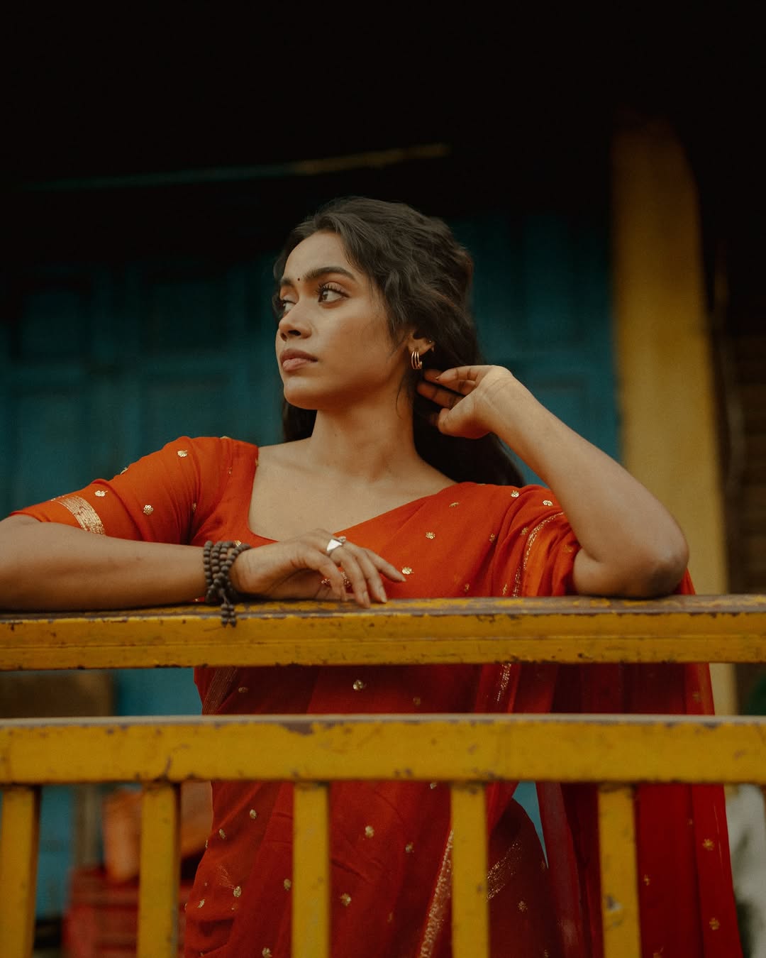 Orange Viscose Georgette Sequins Saree with Satin Border & Contrast Blouse – Partywear Collection