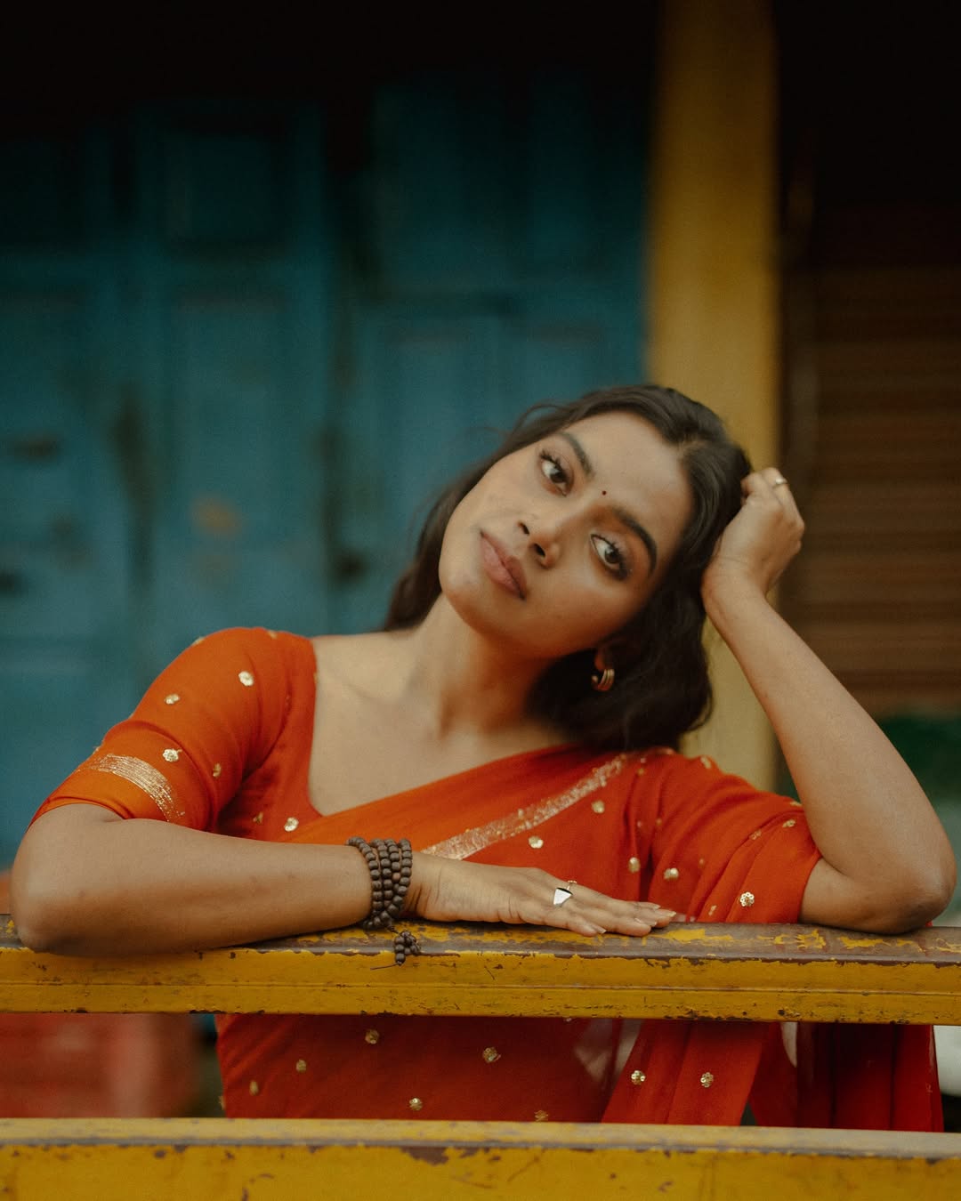 Orange Viscose Georgette Sequins Saree with Satin Border & Contrast Blouse – Partywear Collection