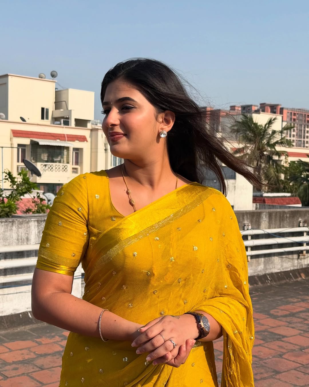 Mustard Viscose Georgette Sequins Saree with Satin Border & Contrast Blouse – Partywear Collection