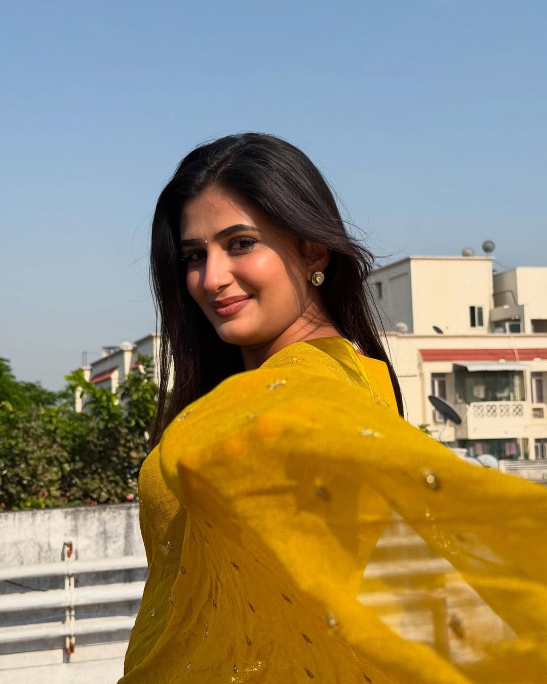 Mustard Viscose Georgette Sequins Saree with Satin Border & Contrast Blouse – Partywear Collection