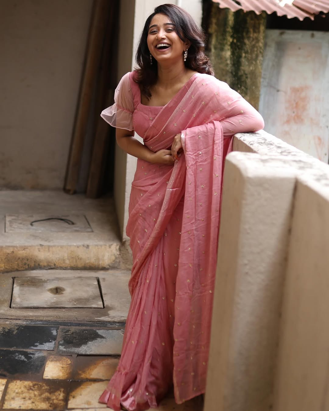 Pink Viscose Georgette Sequins Saree with Satin Border & Contrast Blouse – Partywear Collection