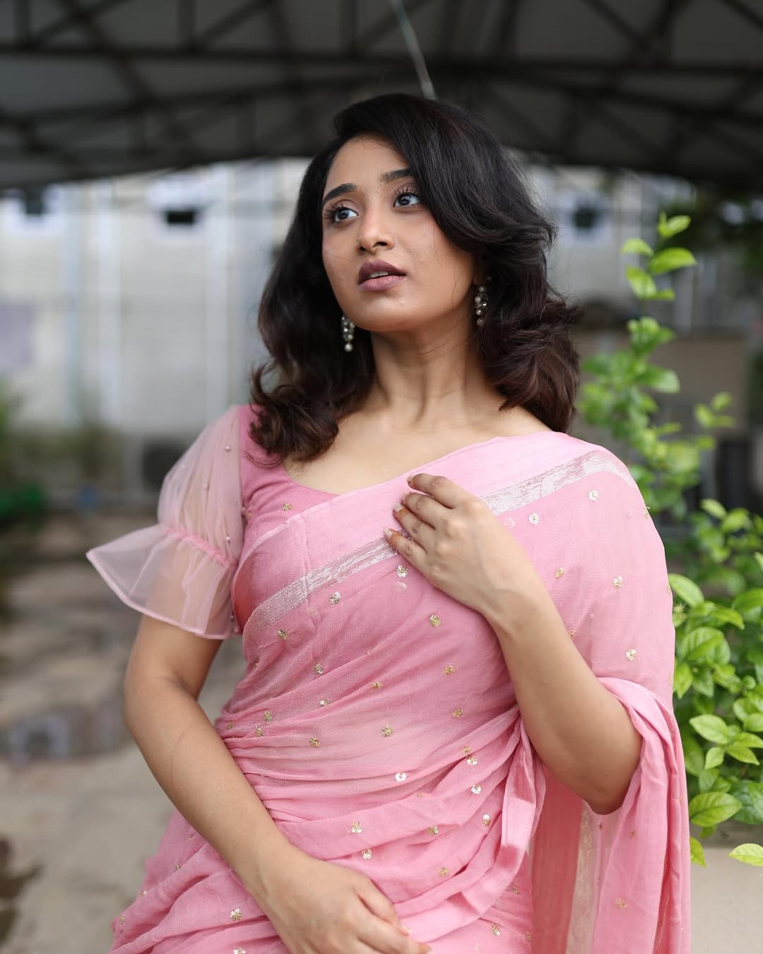 Pink Viscose Georgette Sequins Saree with Satin Border & Contrast Blouse – Partywear Collection