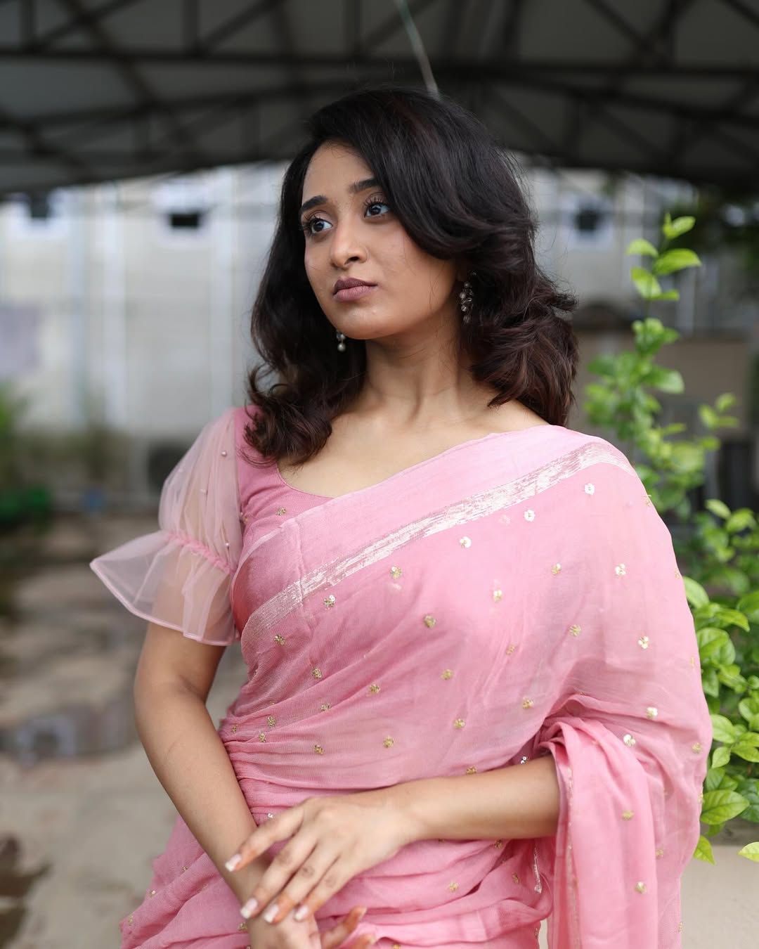 Pink Viscose Georgette Sequins Saree with Satin Border & Contrast Blouse – Partywear Collection