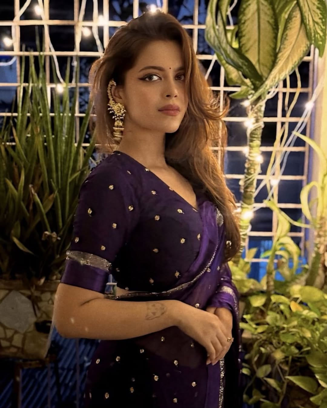 Violet Viscose Georgette Sequins Saree with Satin Border & Contrast Blouse – Partywear Collection