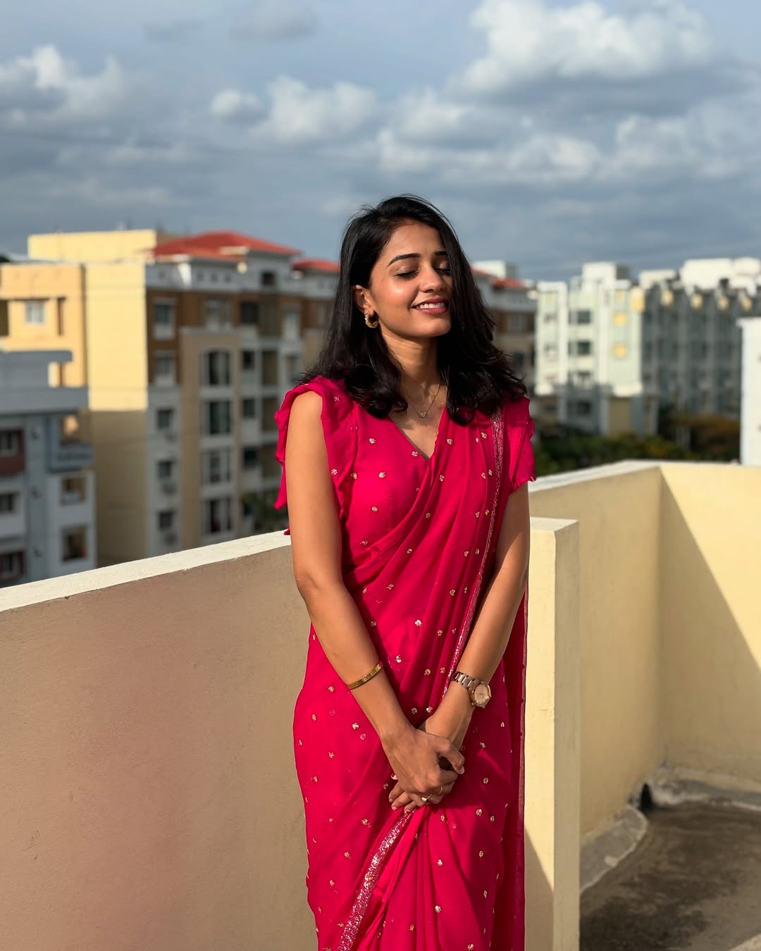 Rani Pink Viscose Georgette Sequins Saree with Satin Border & Contrast Blouse – Partywear Collection