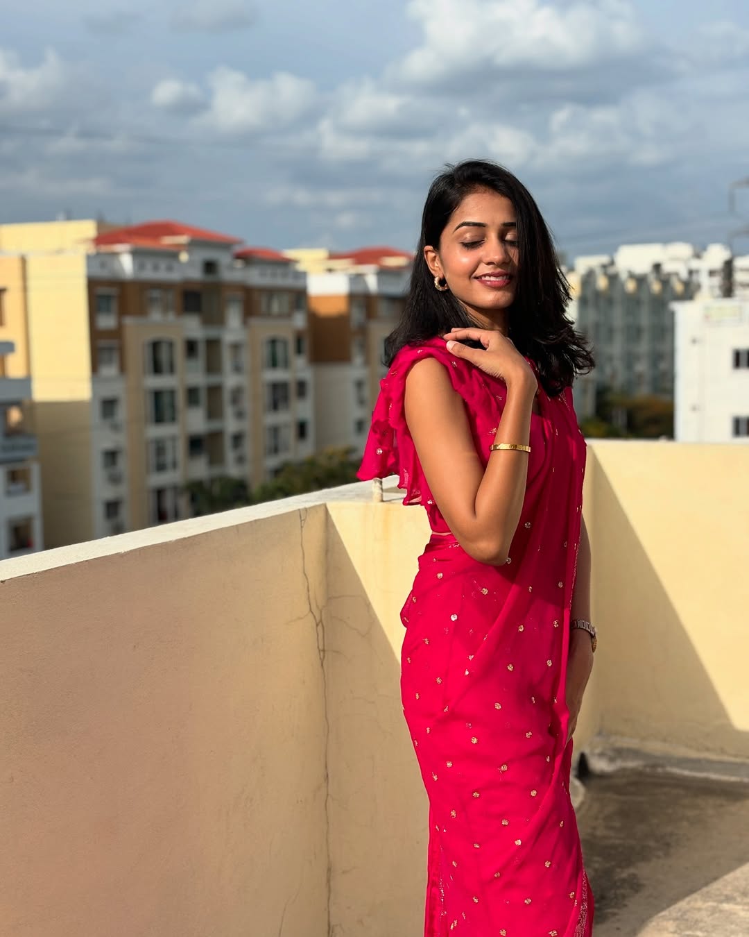 Rani Pink Viscose Georgette Sequins Saree with Satin Border & Contrast Blouse – Partywear Collection