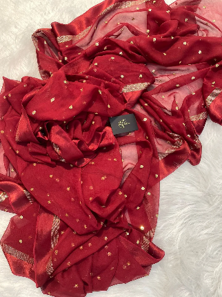 Maroon Viscose Georgette Sequins Saree with Satin Border & Contrast Blouse – Partywear Collection