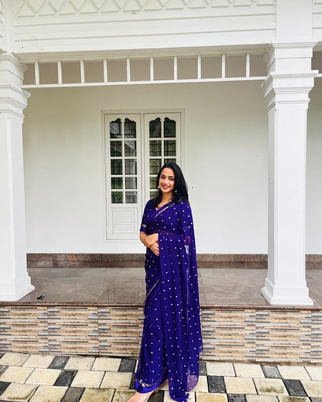 Blue Viscose Georgette Sequins Saree with Satin Border & Contrast Blouse – Partywear Collection