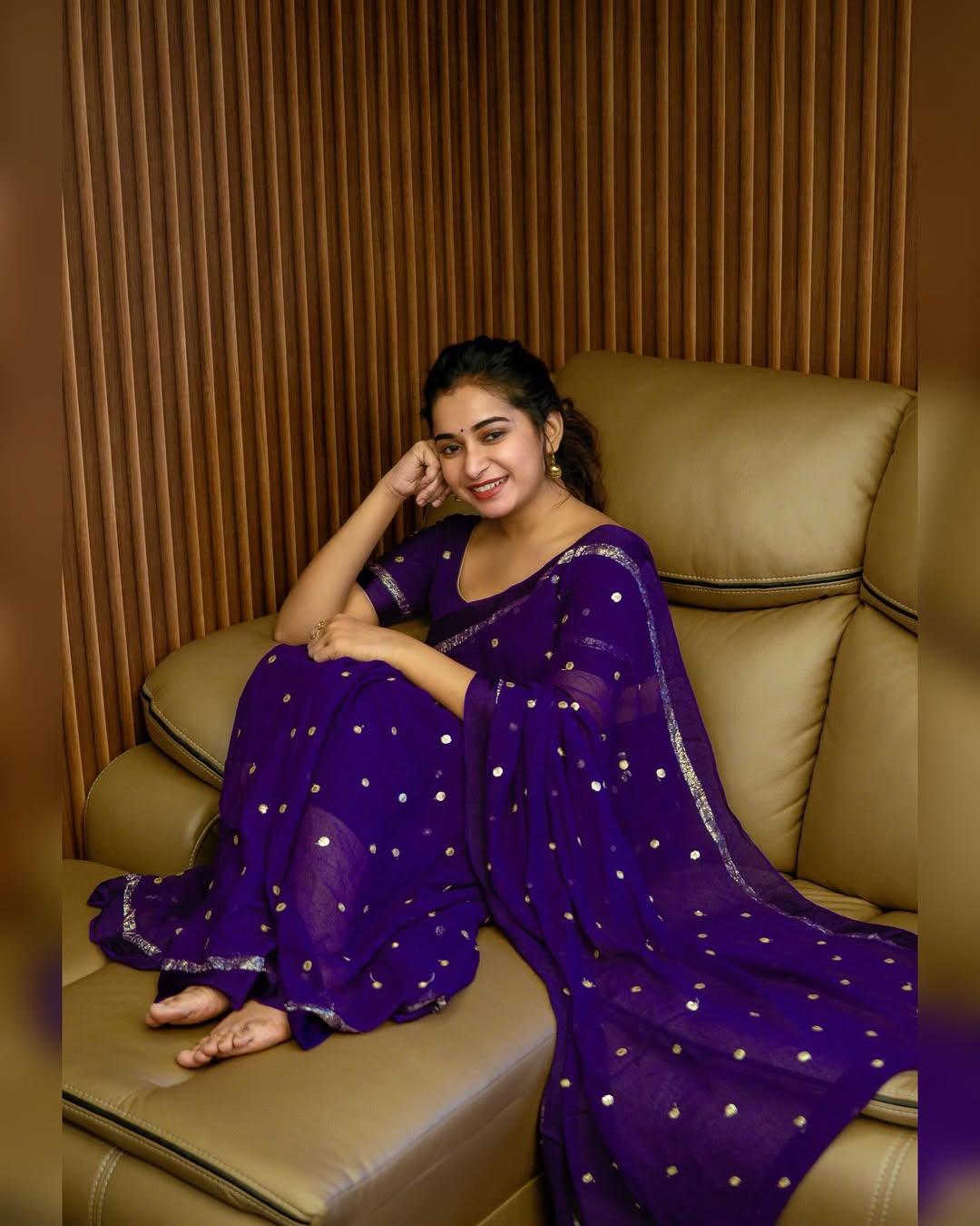 Blue Viscose Georgette Sequins Saree with Satin Border & Contrast Blouse – Partywear Collection