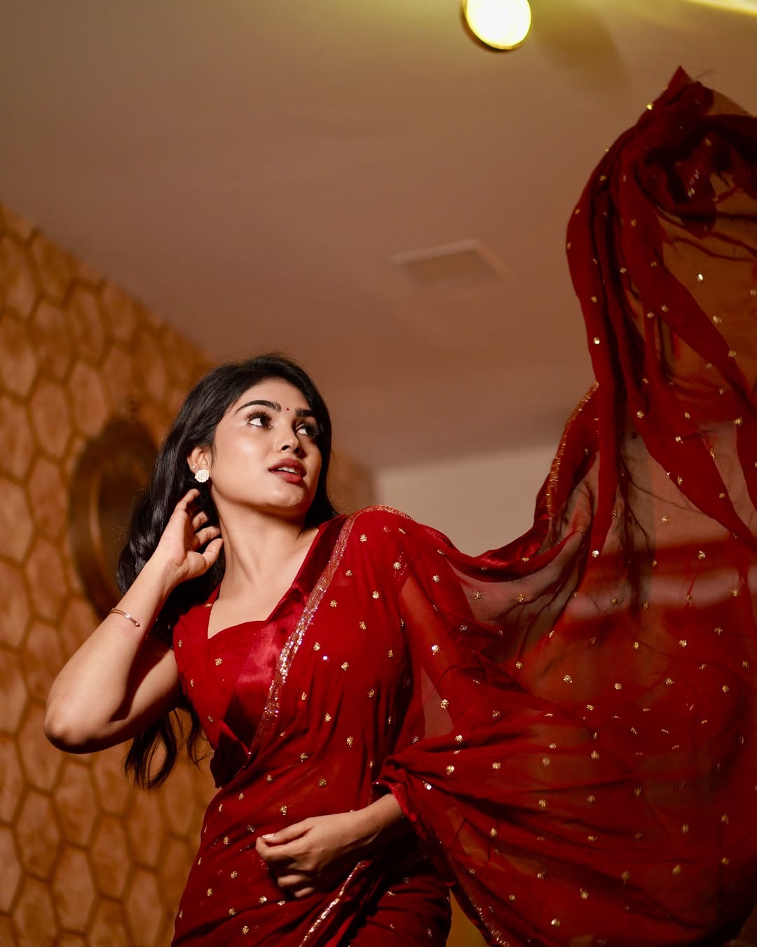 Maroon Viscose Georgette Sequins Saree with Satin Border & Contrast Blouse – Partywear Collection