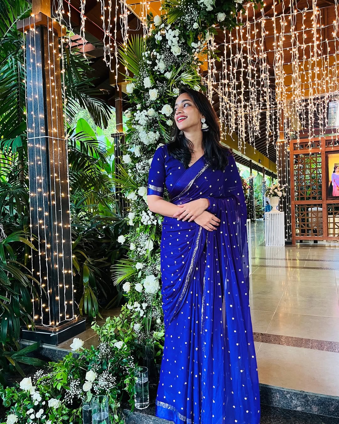 Blue Viscose Georgette Sequins Saree with Satin Border & Contrast Blouse – Partywear Collection