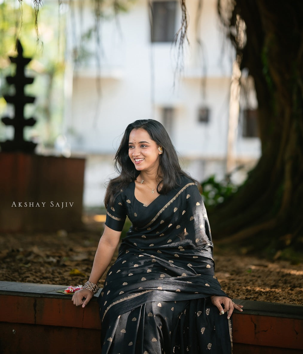 Black Jute Viscose Saree with Running Blouse – Back in Stock Partywear