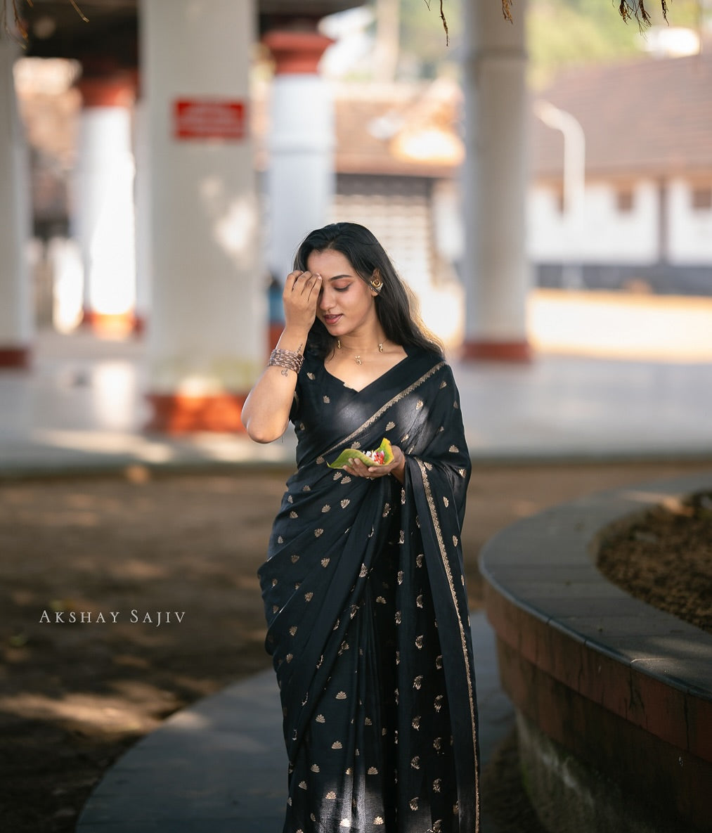 Black Jute Viscose Saree with Running Blouse – Back in Stock Partywear