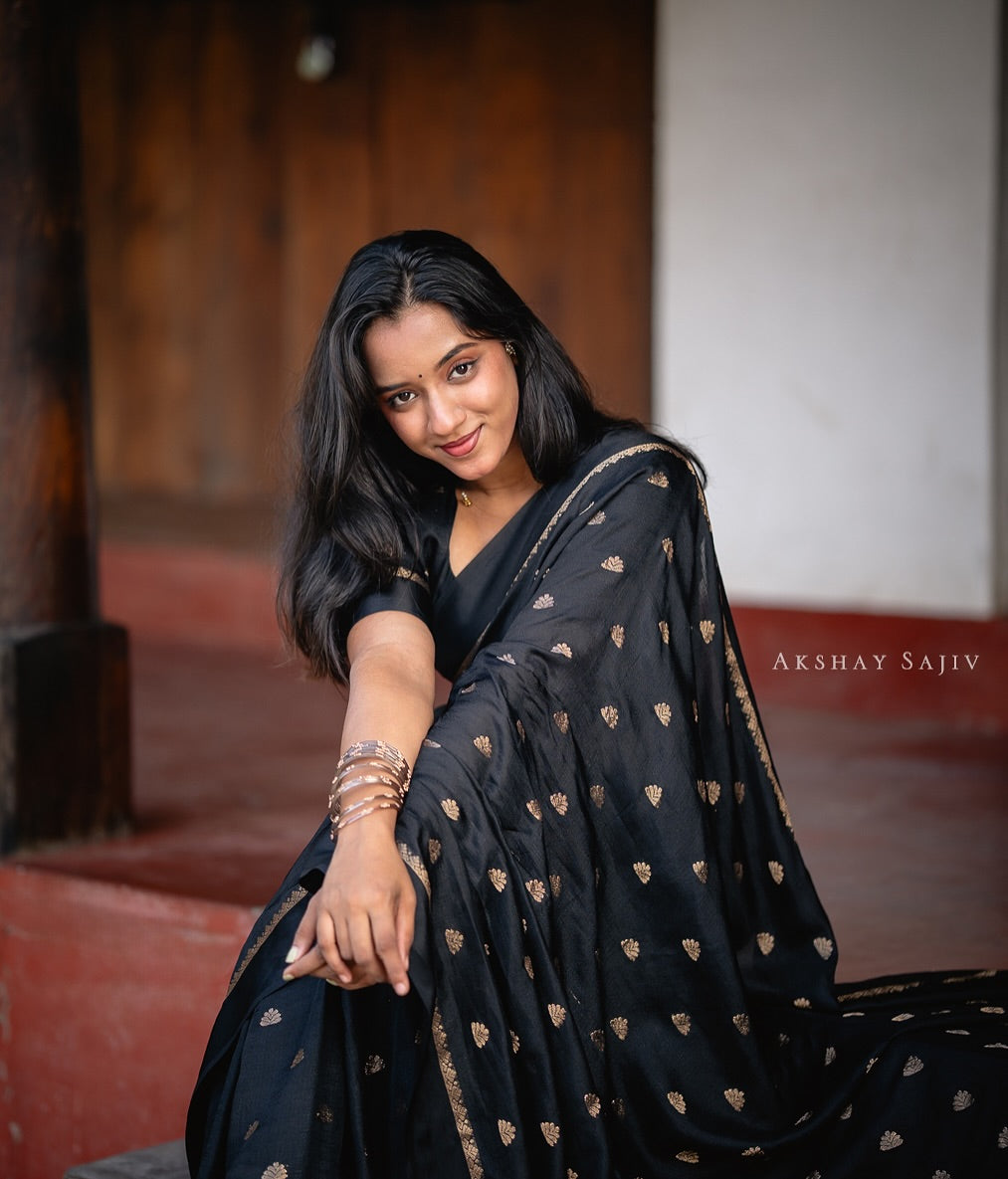 Black Jute Viscose Saree with Running Blouse – Back in Stock Partywear