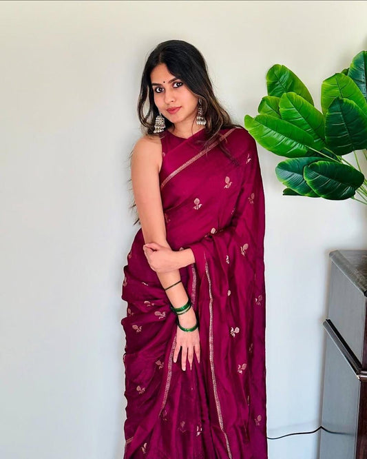 Pink Soft Viscose Khadi Silk Partywear Saree with Satin Border & Jacquard Design