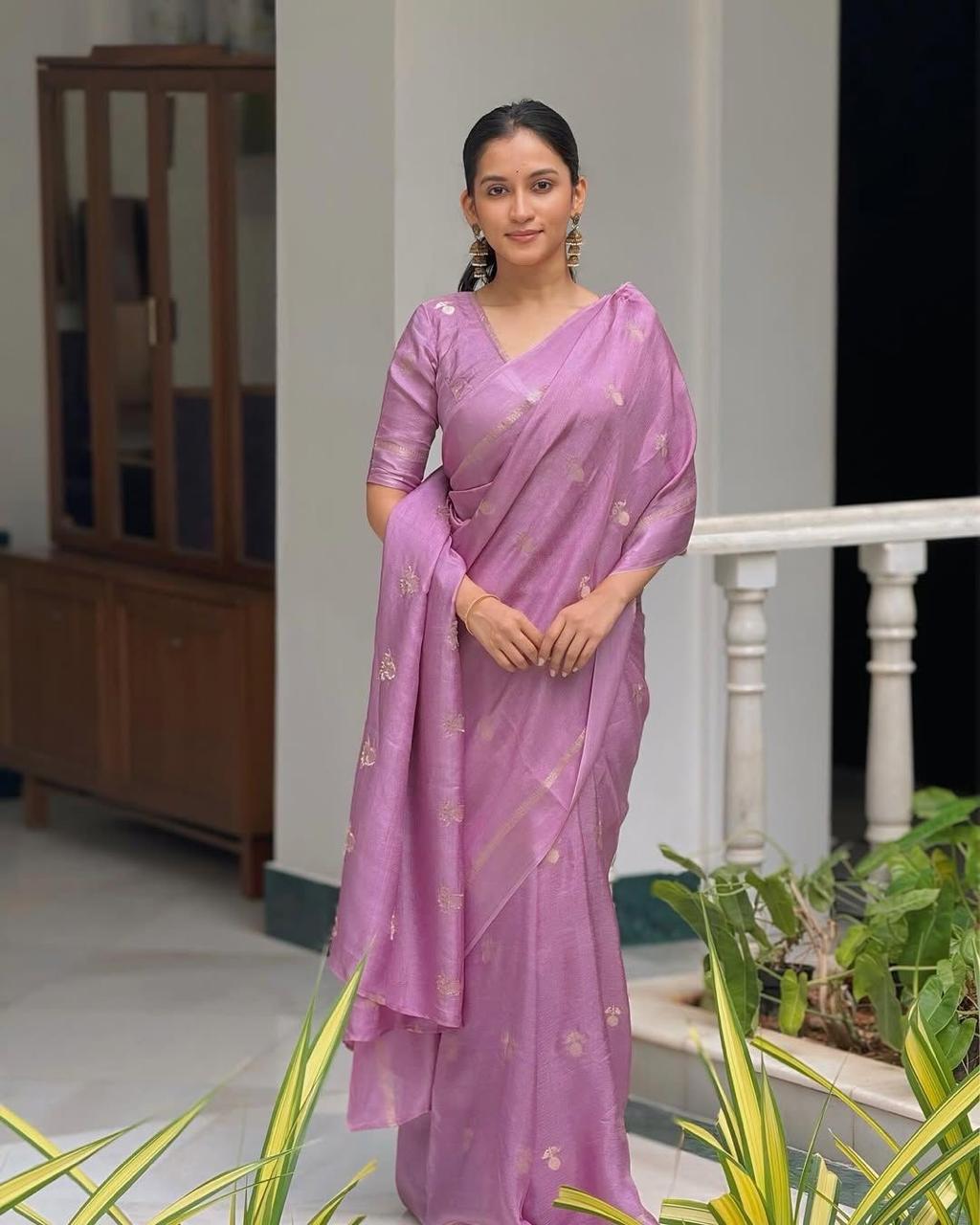 Light violet Soft Viscose Khadi Silk Partywear Saree with Satin Border & Jacquard Design