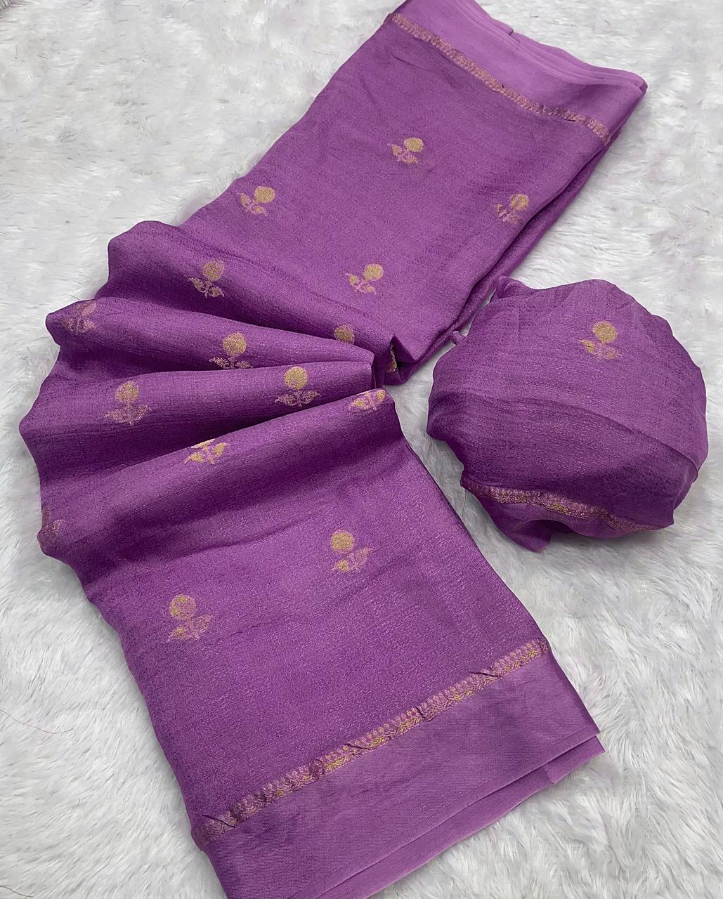 Light violet Soft Viscose Khadi Silk Partywear Saree with Satin Border & Jacquard Design