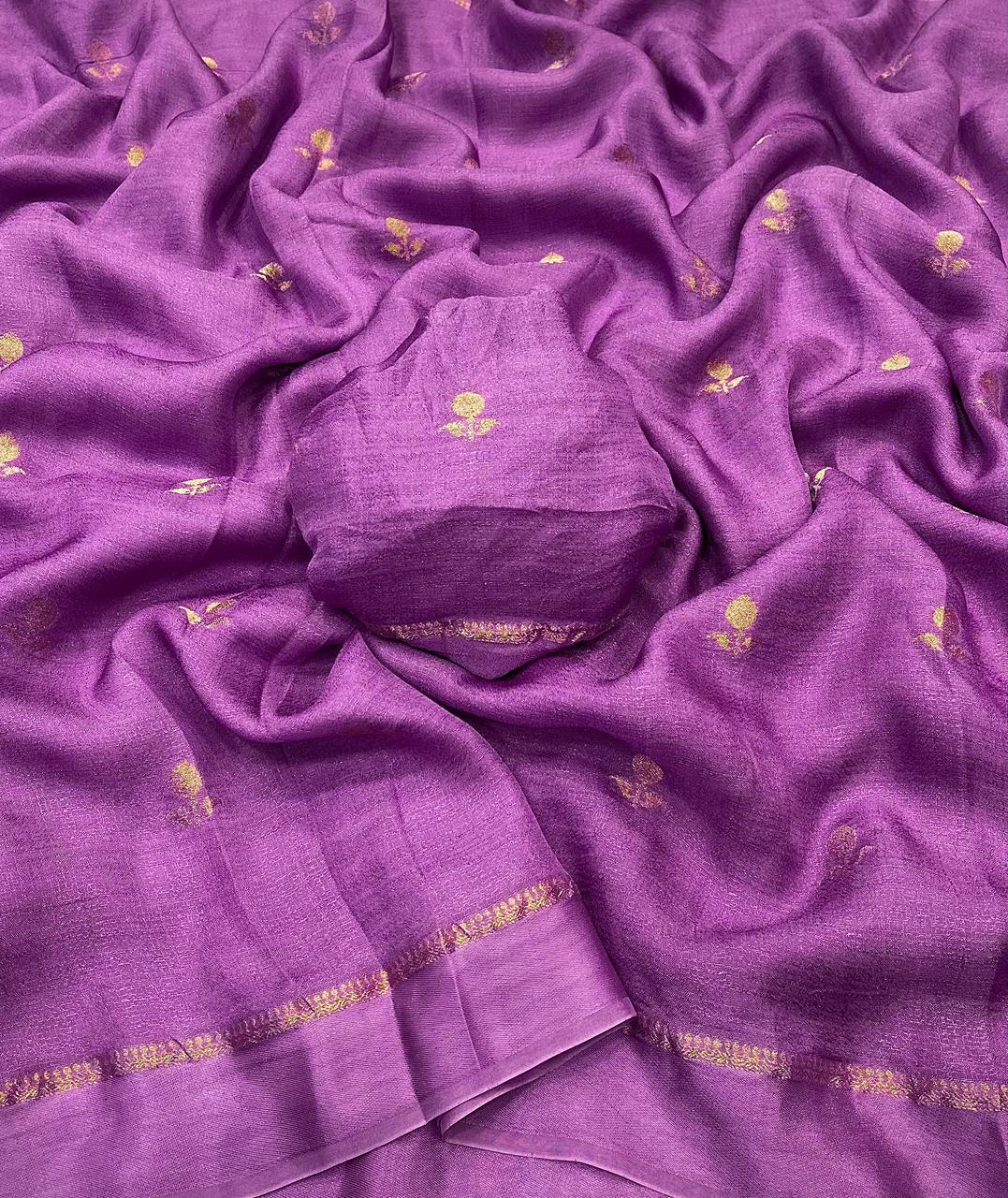 Light violet Soft Viscose Khadi Silk Partywear Saree with Satin Border & Jacquard Design